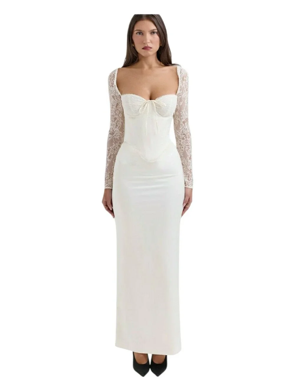 House Of CB Perdi Corset-Bodice Satin Maxi Dress - Vintage Ivory